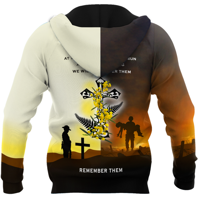 Premium Unisex Hoodie 3D All Over Printed Remember Them Anzac Day Kiwi And Fern ML