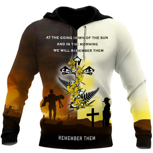 Premium Unisex Hoodie 3D All Over Printed Remember Them Anzac Day Kiwi And Fern ML