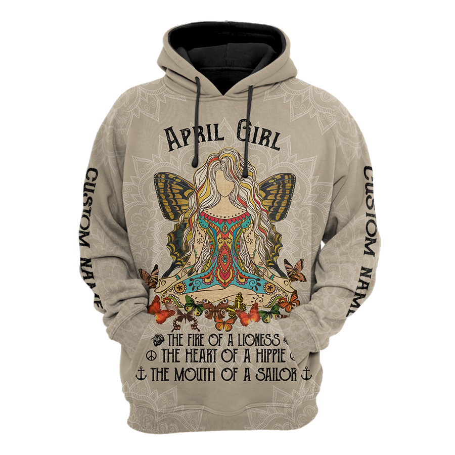 April Girl Hippie Customize Name 3D All Over Printed Unisex Hoodie