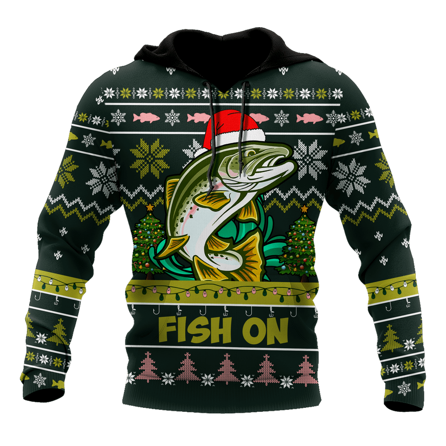 Trout Fishing Fish on Christmas Hat 3D Shirts