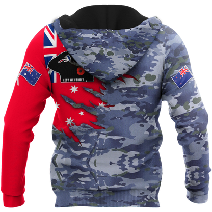 Anzac day remembrance Kiwi and Australia Navy Veteran Camo 3D print shirt