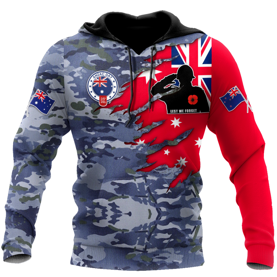 Anzac day remembrance Kiwi and Australia Navy Veteran Camo 3D print shirt