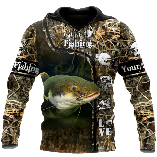 Custom name Catfish Fishing water camo 3D print shirts