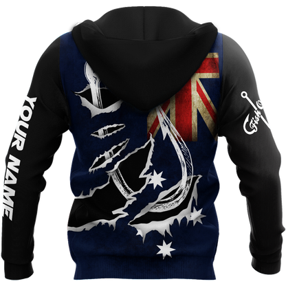 Custom name Hooked on fishing Australia design 3d print shirts