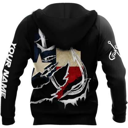 Custom name Hooked on fishing Texas design 3d print shirts