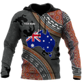 Custom name Australian Flag Aboriginal dots Zip pattern 3D printed shirts