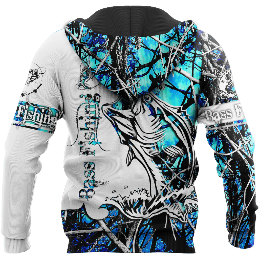 Bass Fishing Sport Blue Camo tattoo 3D shirts for men and women