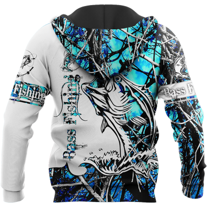 Bass Fishing Sport Blue Camo tattoo 3D shirts for men and women