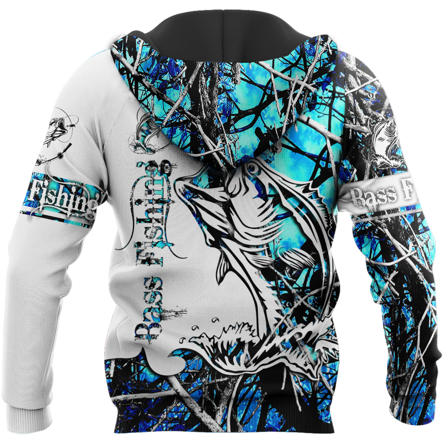 Bass Fishing Sport Blue Camo tattoo 3D shirts for men and women