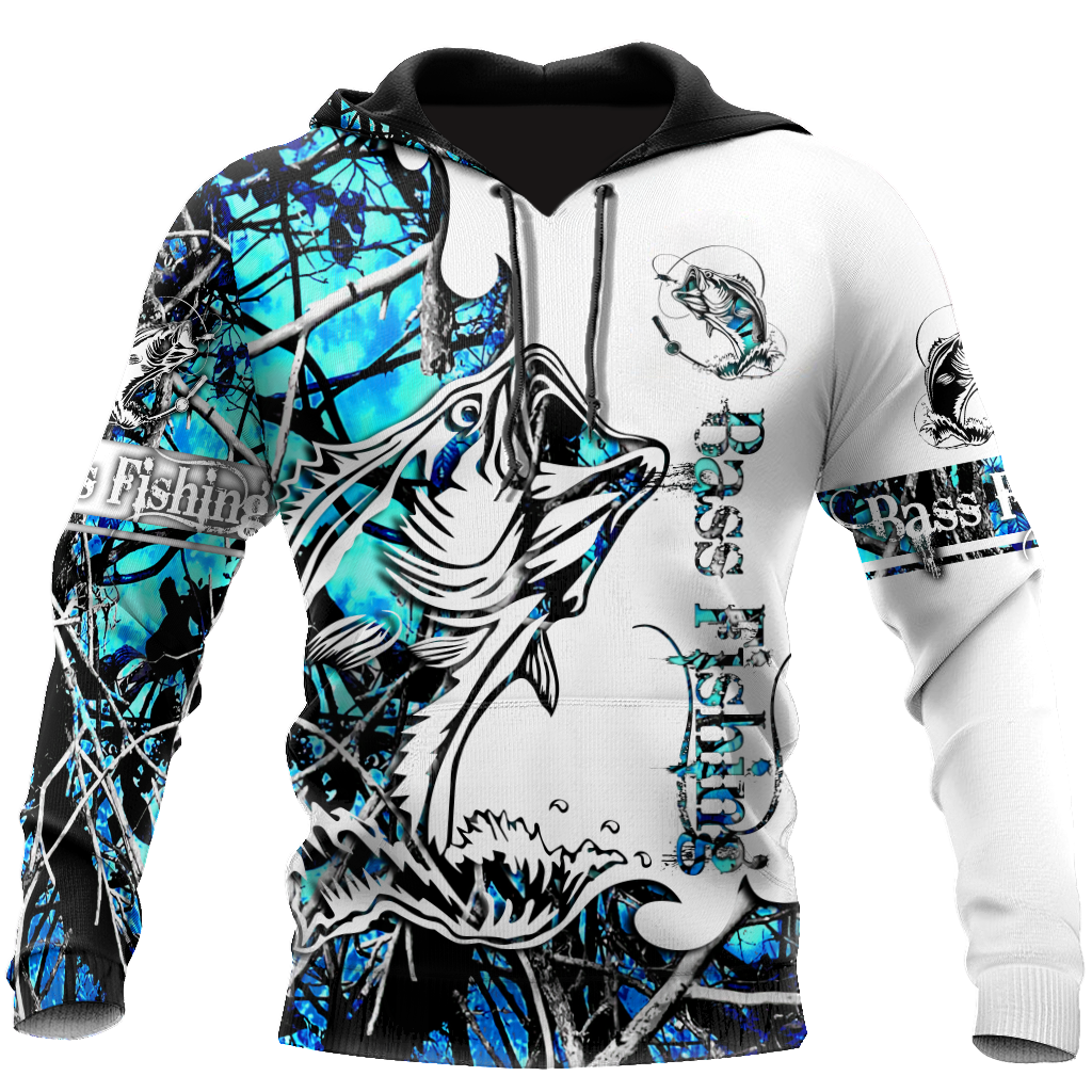 Bass Fishing Sport Blue Camo tattoo 3D shirts for men and women