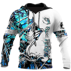 Bass Fishing Sport Blue Camo tattoo 3D shirts for men and women