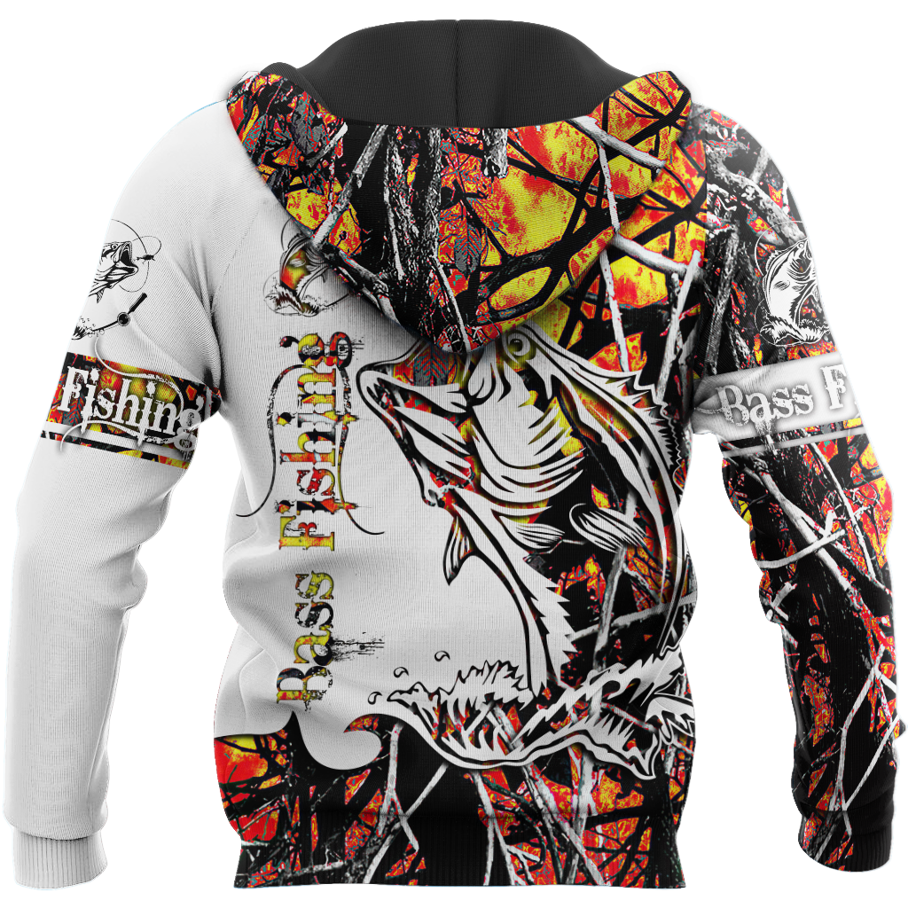 Bass Fishing Sport Orange Camo tattoo 3D shirts for men and women
