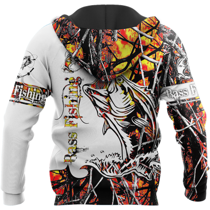 Bass Fishing Sport Orange Camo tattoo 3D shirts for men and women