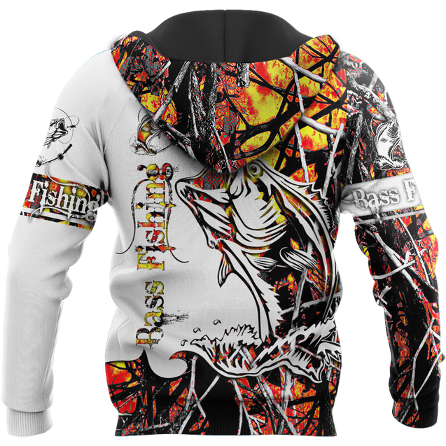 Bass Fishing Sport Orange Camo tattoo 3D shirts for men and women