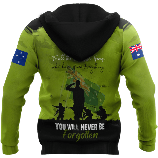 Premium Unisex Hoodie Green Lest We Forget Anzac Day ML