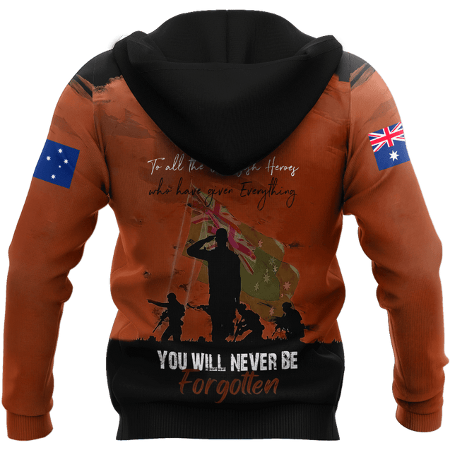 Premium Unisex Hoodie Brown Lest We Forget Anzac Day ML