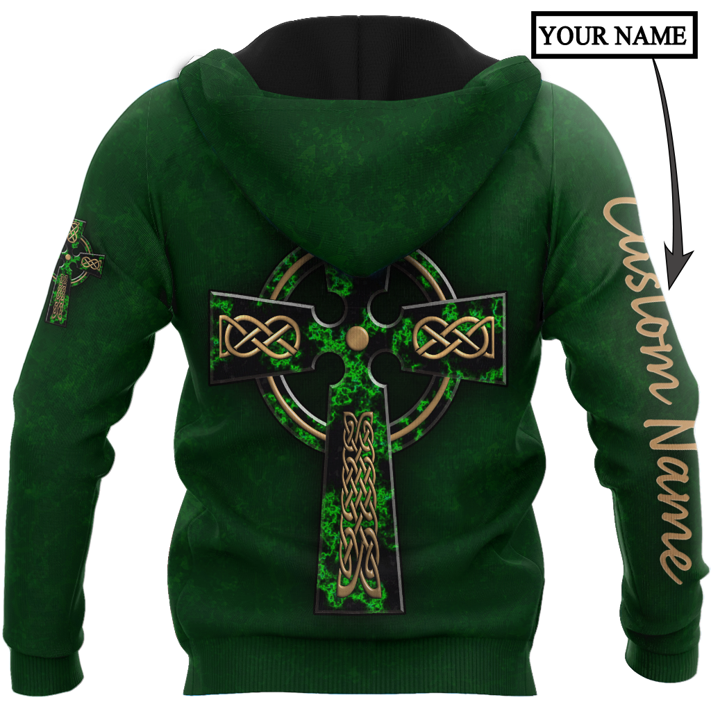 Irish St.Patrick cross 3d hoodie shirt for men and women custom name
