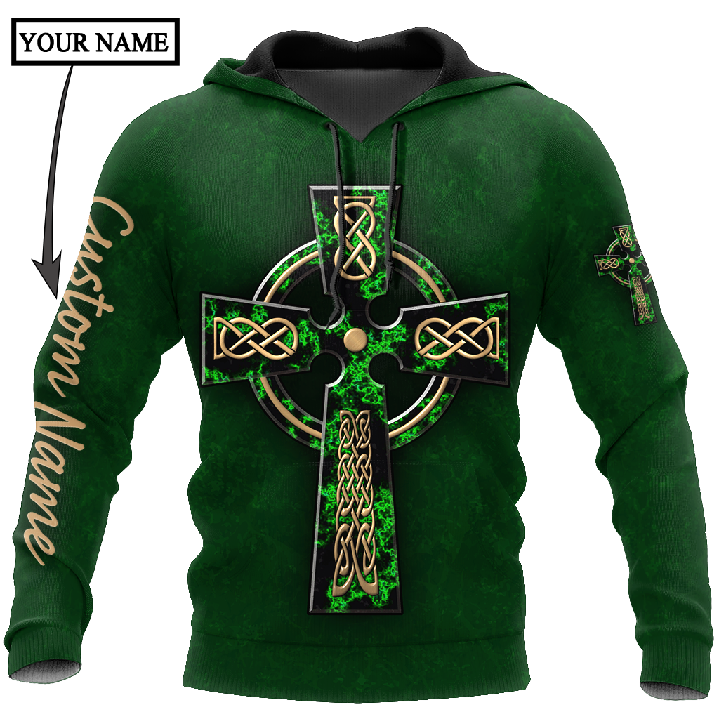 Irish St.Patrick cross 3d hoodie shirt for men and women custom name