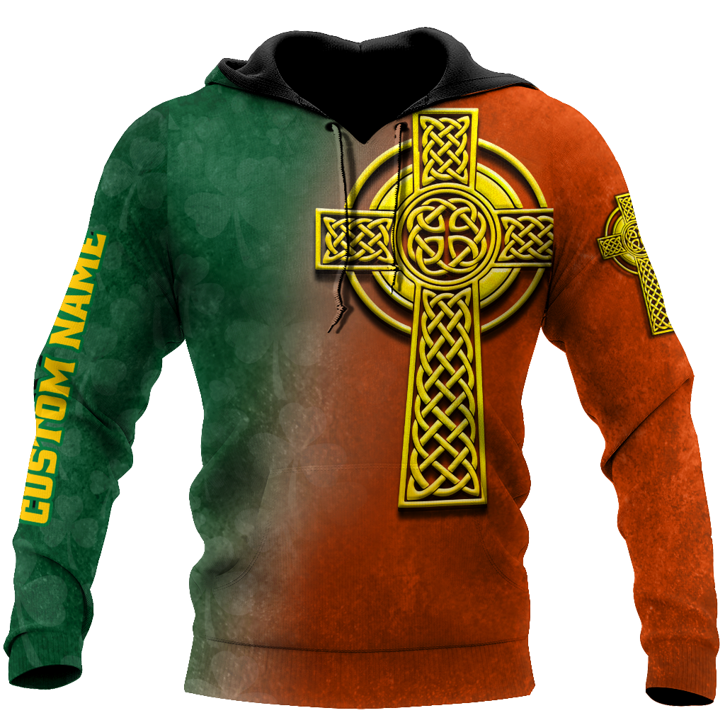 Irish St.Patrick cross 3d hoodie shirt for men and women custom name