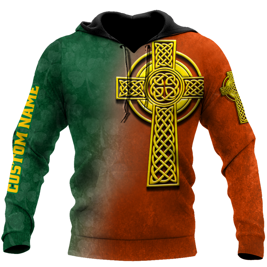 Irish St.Patrick cross 3d hoodie shirt for men and women custom name