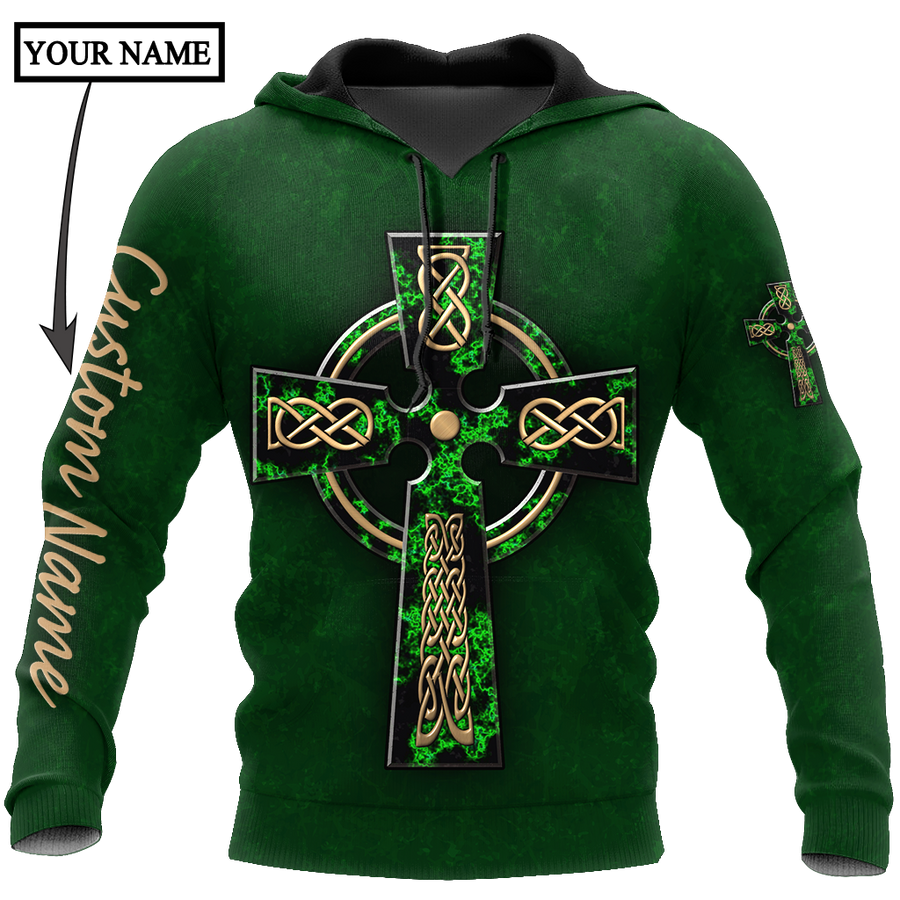 Irish St.Patrick cross 3d hoodie shirt for men and women custom name