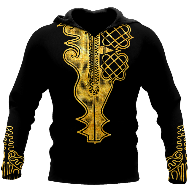 African Golden Dashiki Pattern 3D Over Printed Unisex Deluxe Hoodie ML