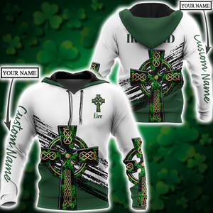 Irish St.Patrick Celtic cross 3d hoodie shirt for men and women custom name