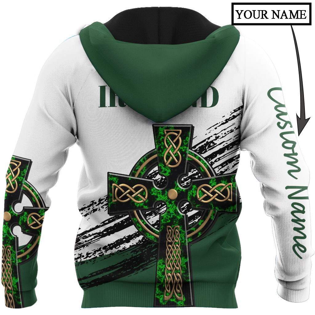 Irish St.Patrick Celtic cross 3d hoodie shirt for men and women custom name