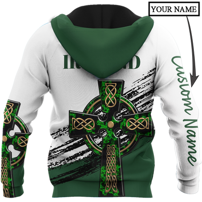 Irish St.Patrick Celtic cross 3d hoodie shirt for men and women custom name
