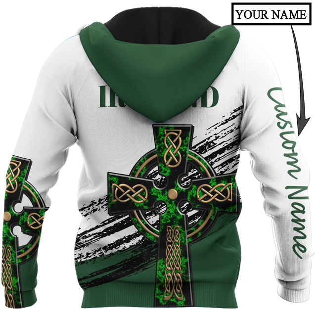 Irish St.Patrick Celtic cross 3d hoodie shirt for men and women custom name