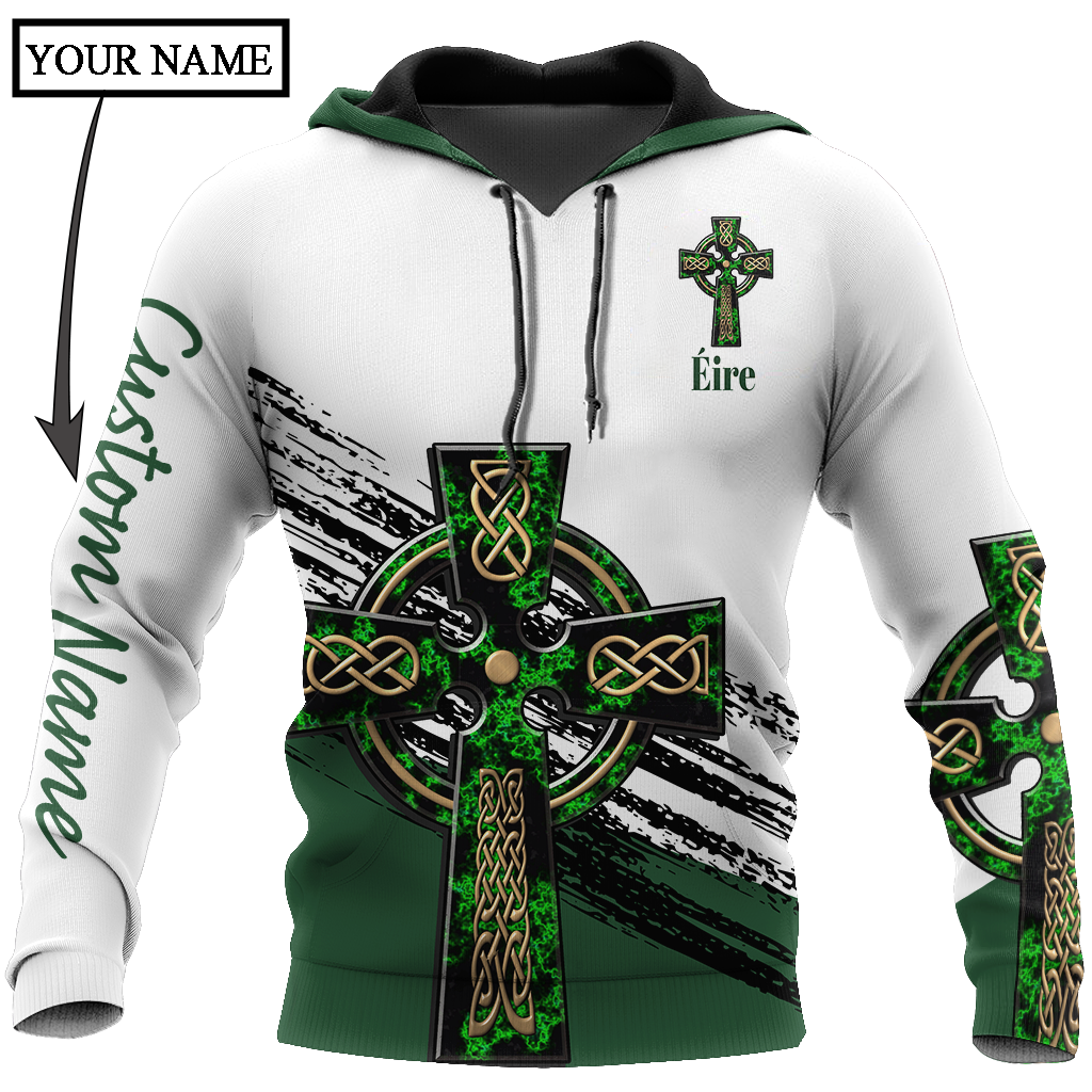 Irish St.Patrick Celtic cross 3d hoodie shirt for men and women custom name