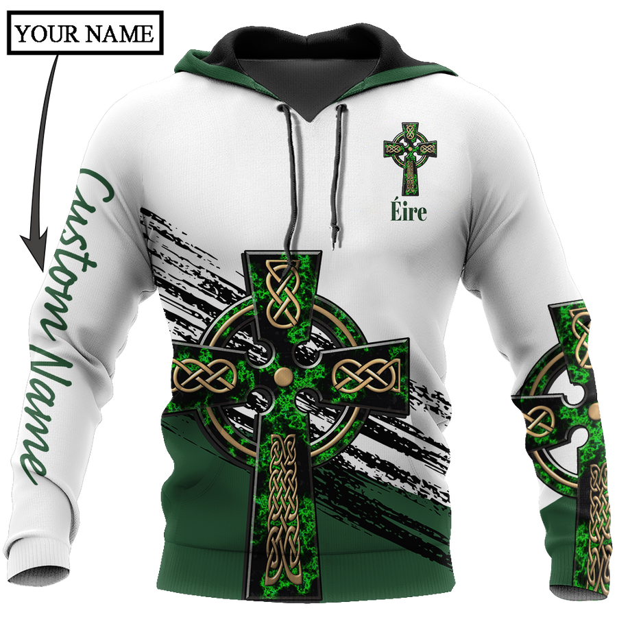 Irish St.Patrick Celtic cross 3d hoodie shirt for men and women custom name