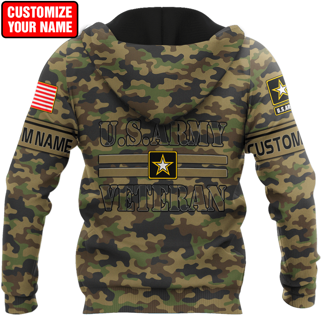 US Army Veteran Personalized Name 3D All Over Printed Unisex Hoodie