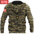 US Army Veteran Personalized Name 3D All Over Printed Unisex Hoodie