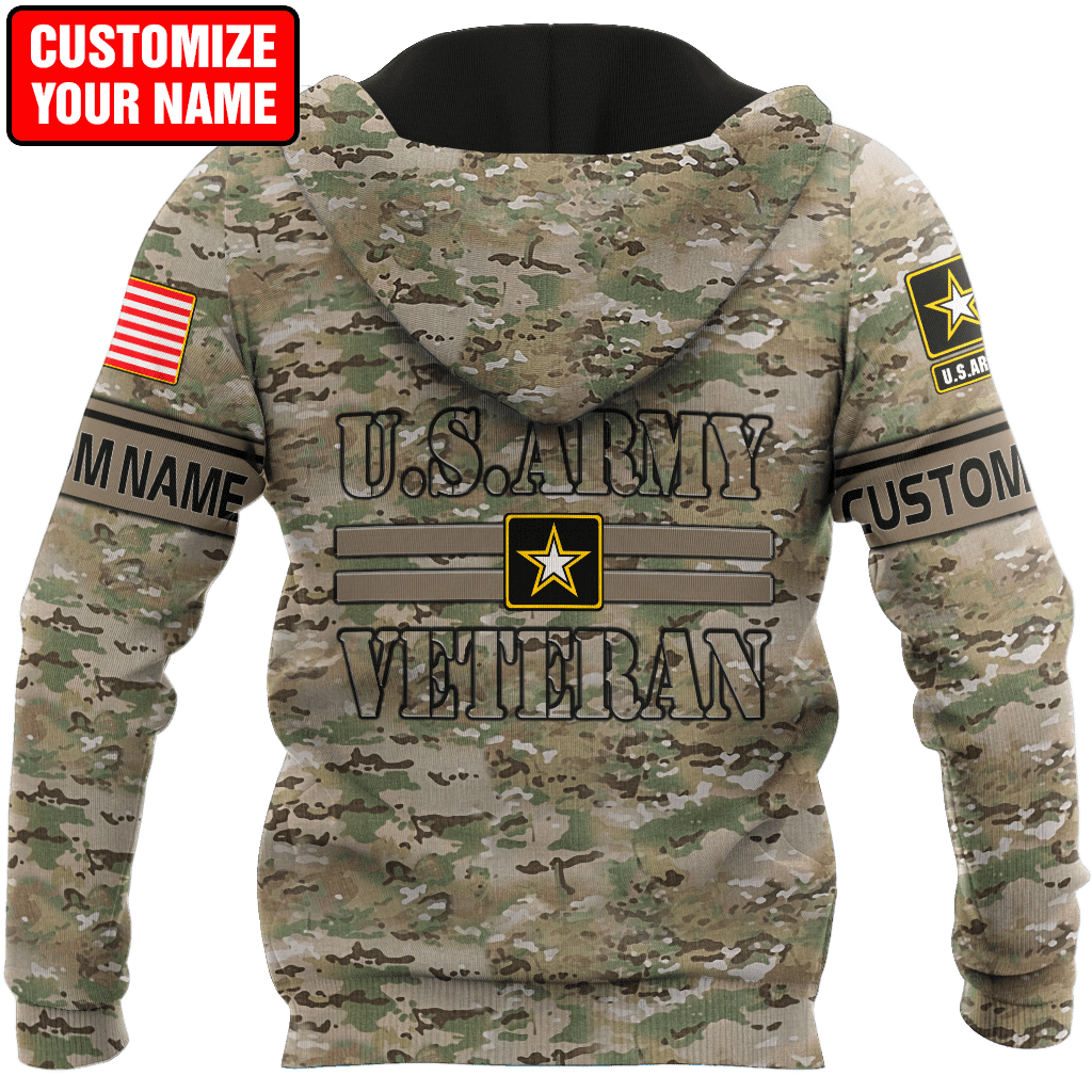 US Army Veteran Personalized Name 3D All Over Printed Unisex Hoodie