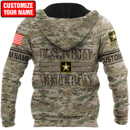 US Army Veteran Personalized Name 3D All Over Printed Unisex Hoodie