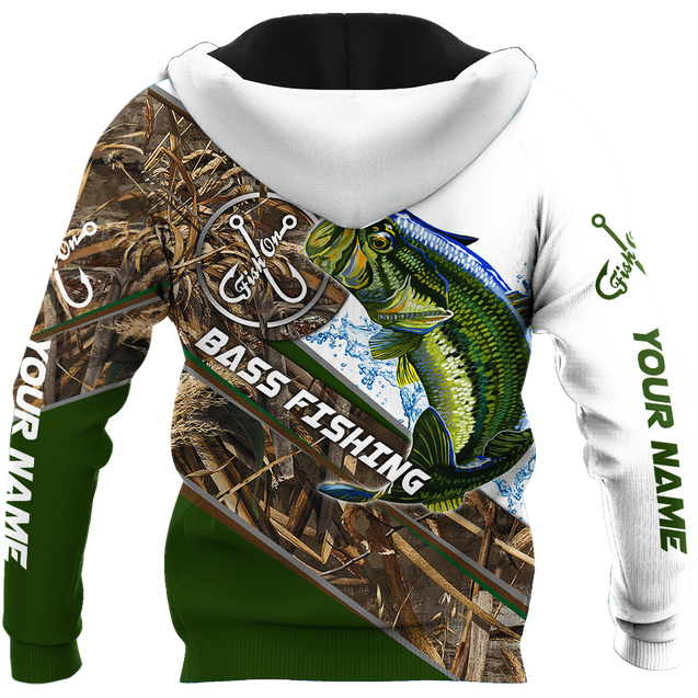 Custom name Bass Fishing camo 3D print shirts