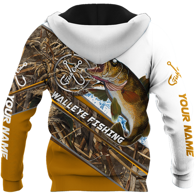 Custom name Walleye Fishing camo 3D print shirts