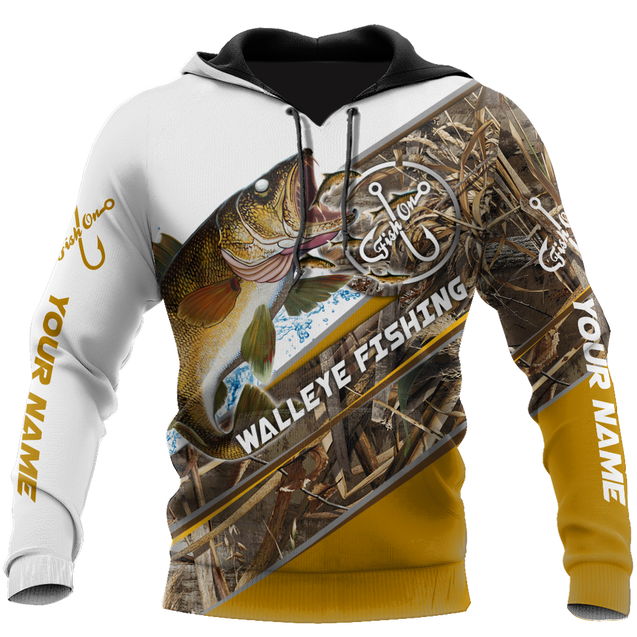 Custom name Walleye Fishing camo 3D print shirts