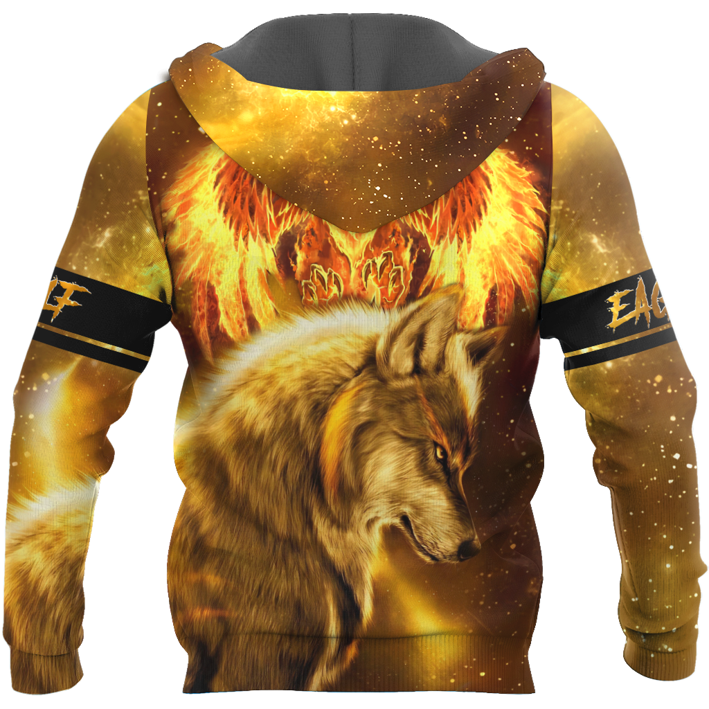 Fire Eagle And Wolf 3D Hoodie Shirt For Men And Women LAM