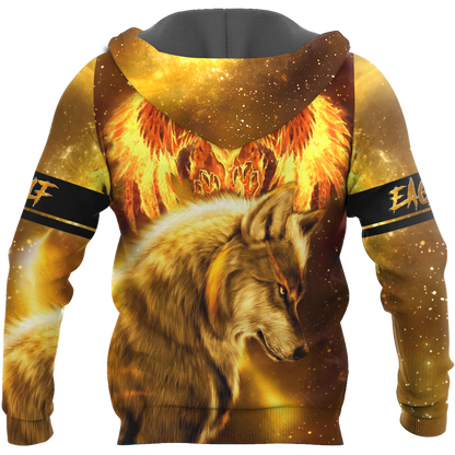 Fire Eagle And Wolf 3D Hoodie Shirt For Men And Women LAM