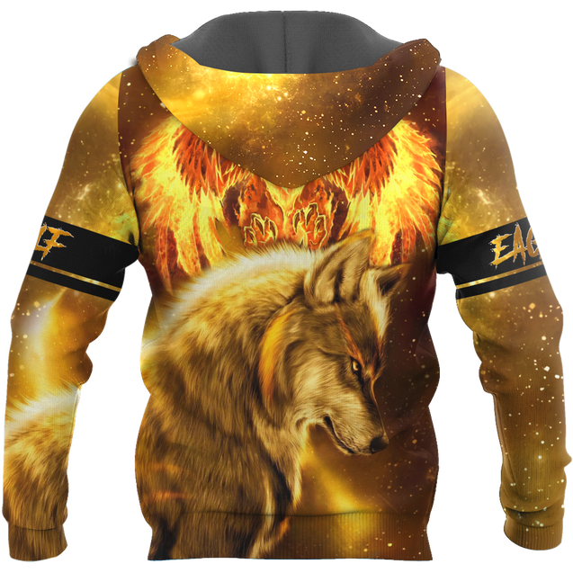 Fire Eagle And Wolf 3D Hoodie Shirt For Men And Women LAM