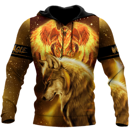 Fire Eagle And Wolf 3D Hoodie Shirt For Men And Women LAM