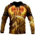 Fire Eagle And Wolf 3D Hoodie Shirt For Men And Women LAM