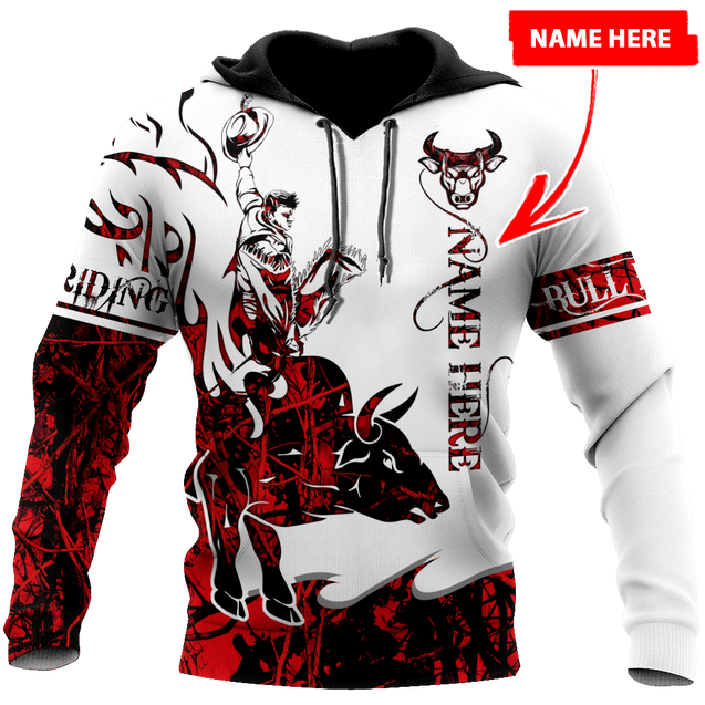 Personalized Name Bull Riding 3D All Over Printed Unisex Shirts Red Tattoo