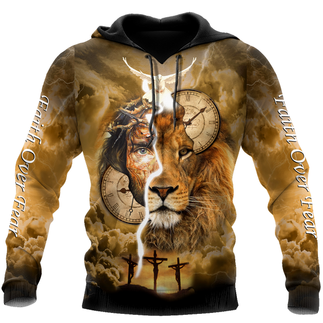 Failth Over Fear Lion Jesus 3D All Over Printed Shirts TNA22032101