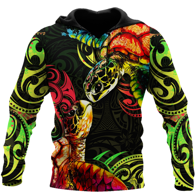 Premium Turtle Couple With Polynesian 3D All Over Printed Unisex Shirts