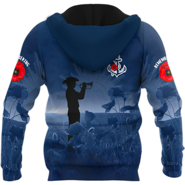 Rememberance Anzac Day Poppy Flower Navy Premium Unisex Hoodie ML