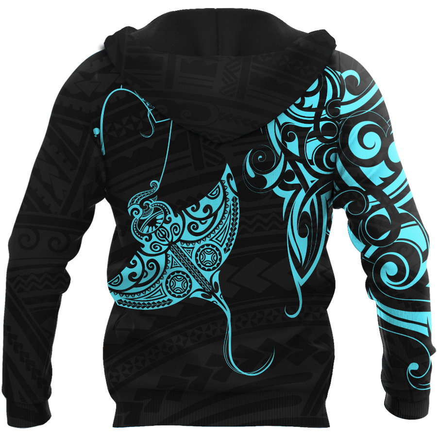 Amazing Polynesian Blue Ray Tattoo Personalized Unisex Deluxe Hoodie ML