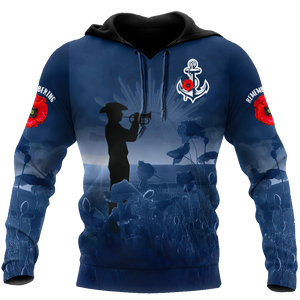 Rememberance Anzac Day Poppy Flower Navy Premium Unisex Hoodie ML